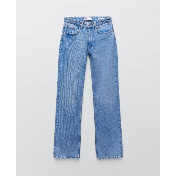 NWT Zara medium wash blue mid-rise slim fit straight leg denim jeans, US6 - Picture 6 of 10
